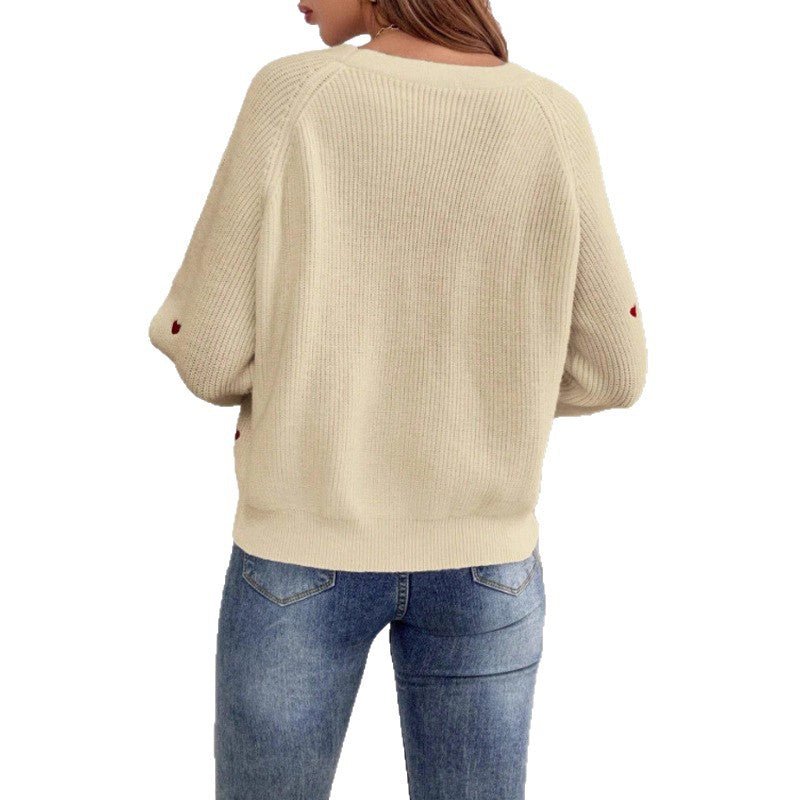 Love Pattern V - Neck Cardigan for Women – Thick Wool Knit - Negative Apparel