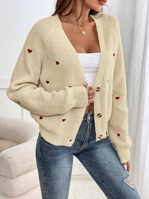Love Pattern V - Neck Cardigan for Women – Thick Wool Knit - Negative Apparel