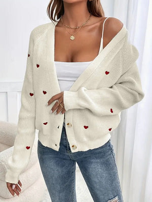 Love Pattern V - Neck Cardigan for Women – Thick Wool Knit - Negative Apparel