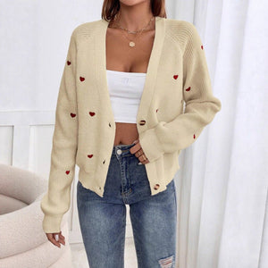 Love Pattern V - Neck Cardigan for Women – Thick Wool Knit - Negative Apparel