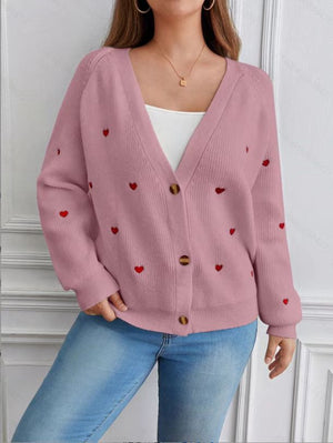 Love Pattern V - Neck Cardigan for Women – Thick Wool Knit - Negative Apparel