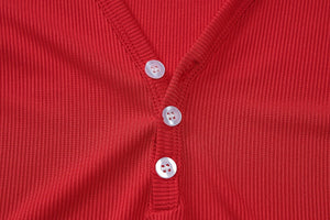 Low - cut V - neck tight long - sleeved top fashionable sports style shorts two - piece suit - Negative Apparel