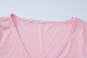 Low - cut V - neck tight long - sleeved top fashionable sports style shorts two - piece suit - Negative Apparel