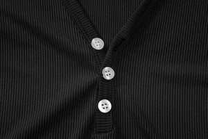 Low - cut V - neck tight long - sleeved top fashionable sports style shorts two - piece suit - Negative Apparel