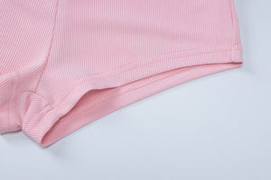 Low - cut V - neck tight long - sleeved top fashionable sports style shorts two - piece suit - Negative Apparel