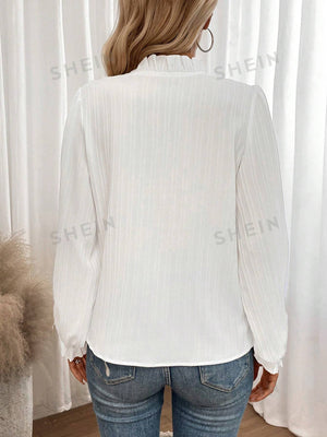 LUNE Notched Neckline Flounce Sleeve Blouse - Negative Apparel