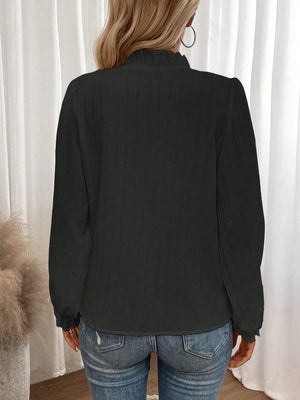 LUNE Notched Neckline Flounce Sleeve Blouse - Negative Apparel