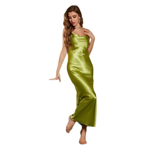 luxury midnightnew ice silk pajamas women's spring and summer sexy backless long nightdress CQ22153 - Negative Apparel