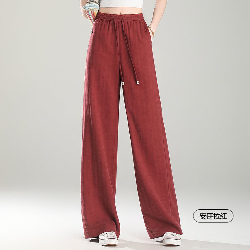 Lyocell linen wide - leg pants women's 2025 spring and summer drape and thin casual pants women's high - waisted drawstring linen pants - Negative Apparel