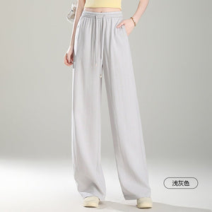 Lyocell linen wide - leg pants women's 2025 spring and summer drape and thin casual pants women's high - waisted drawstring linen pants - Negative Apparel