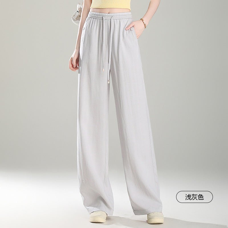 Lyocell linen wide - leg pants women's 2025 spring and summer drape and thin casual pants women's high - waisted drawstring linen pants - Negative Apparel