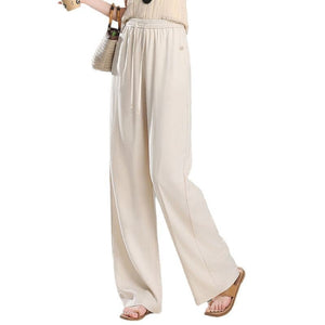 Lyocell linen wide - leg pants women's 2025 spring and summer drape and thin casual pants women's high - waisted drawstring linen pants - Negative Apparel