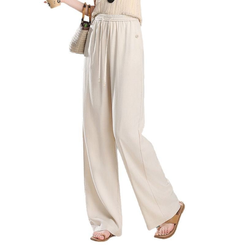 Lyocell linen wide - leg pants women's 2025 spring and summer drape and thin casual pants women's high - waisted drawstring linen pants - Negative Apparel