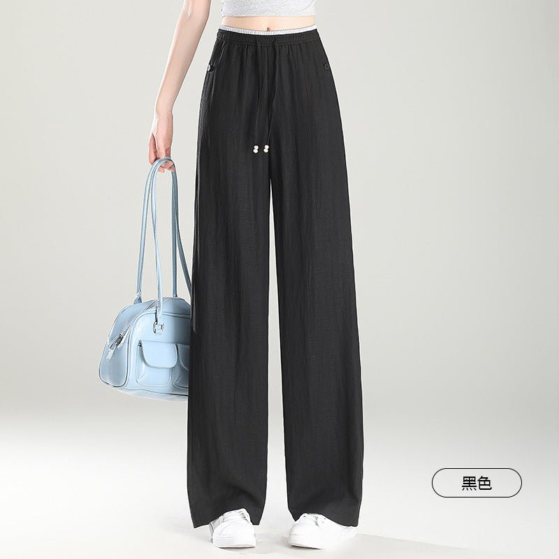 Lyocell linen wide - leg pants women's 2025 spring and summer drape and thin casual pants women's high - waisted drawstring linen pants - Negative Apparel