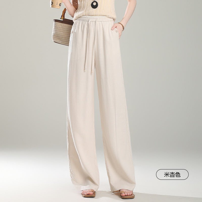 Lyocell linen wide - leg pants women's 2025 spring and summer drape and thin casual pants women's high - waisted drawstring linen pants - Negative Apparel