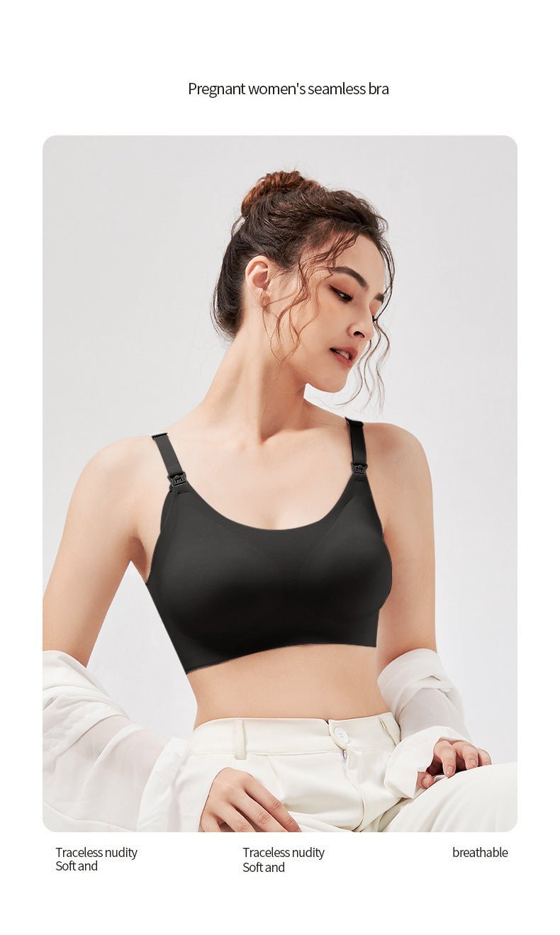 Maternity women's pregnancy feeding bra semi - fixed seamless breathable large size sleeping nursing bra - Negative Apparel