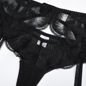 Mesh Embroidery Splicing V - Neck Sxy Underwear Gloves Five - piece Set - Negative Apparel