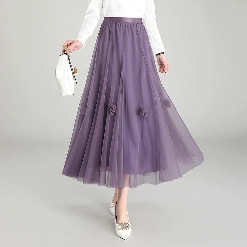 Mesh skirt women's spring and summer 2023 high waist new Korean version temperament drape gauze skirt big swing skirt - Negative Apparel