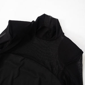 Mesh splicing finger sleeve long sleeve high collar slim bodycon long dress - Negative Apparel