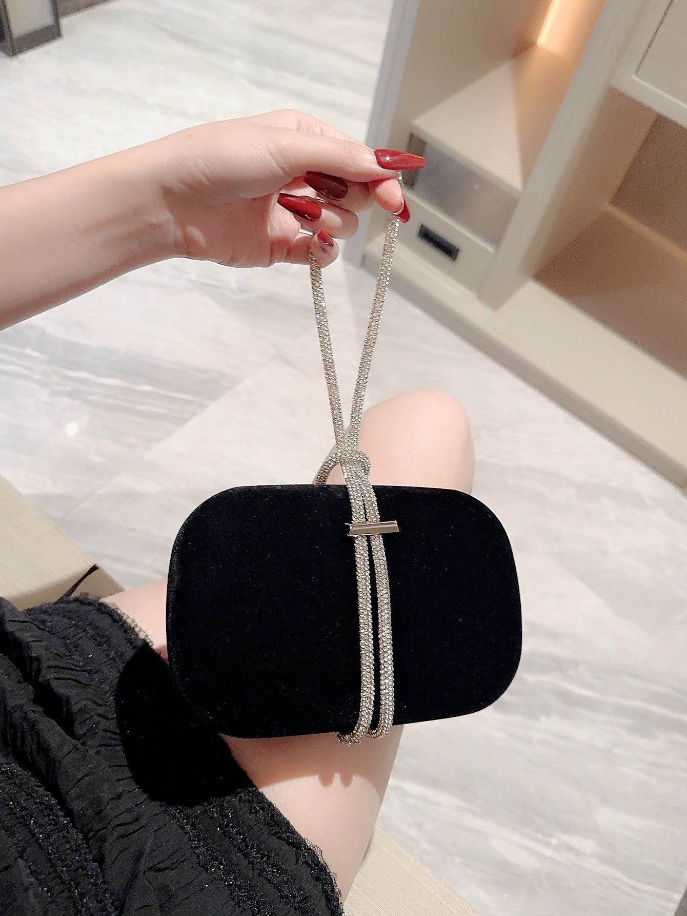 Metallic Diamond Decorated Box Clutch Evening Bag Evening Bag, Dinner Bag Glamorous,Elegant,Exquisite,Quiet Luxury Rhinestone For Party Girl,Woman,Bride Perfect For Party,Dinner/Banquet - Negative Apparel