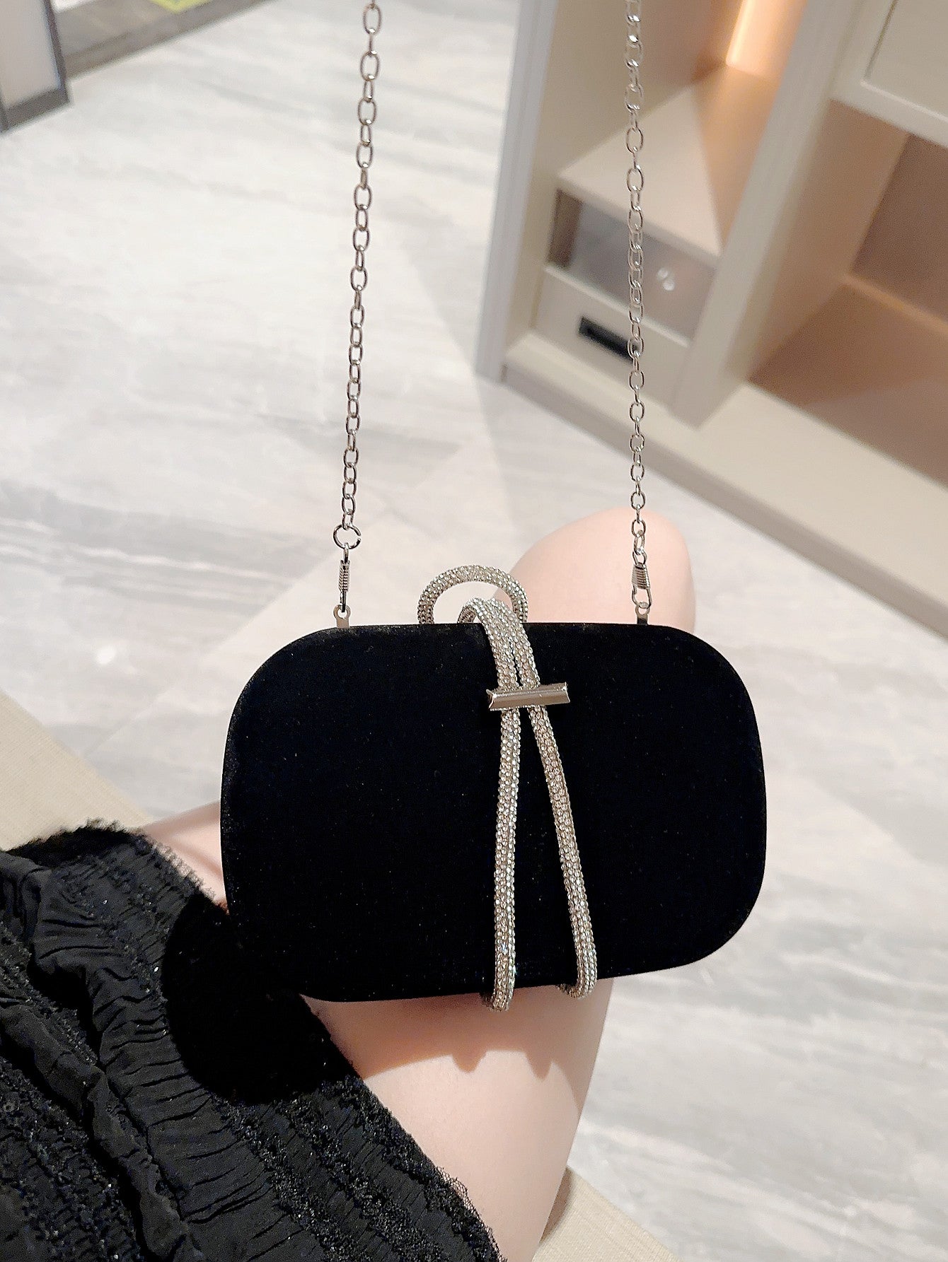 Metallic Diamond Decorated Box Clutch Evening Bag Evening Bag, Dinner Bag Glamorous,Elegant,Exquisite,Quiet Luxury Rhinestone For Party Girl,Woman,Bride Perfect For Party,Dinner/Banquet - Negative Apparel