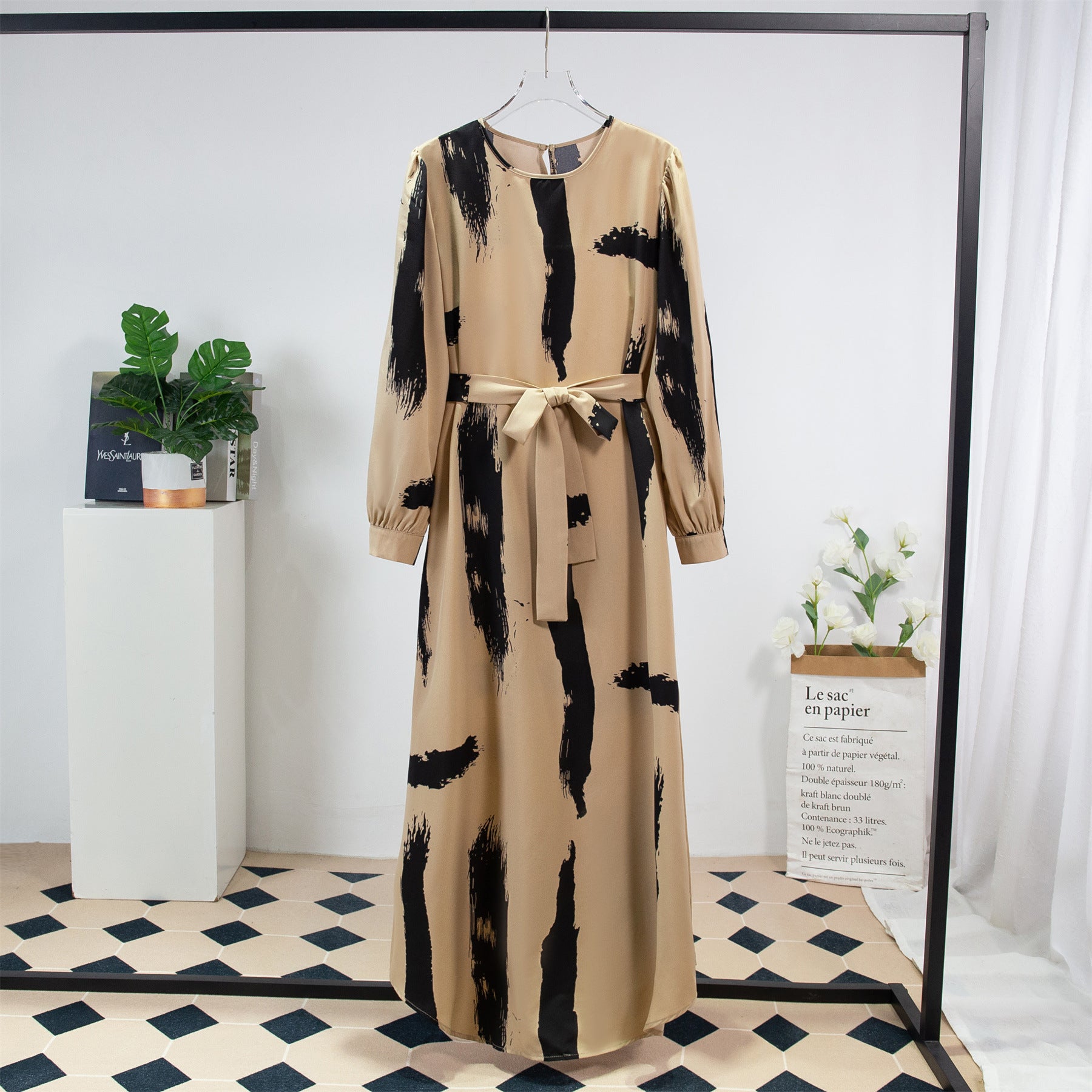 Middle East Style robe women's clothing Turkish lace - up dress women's dress - Negative Apparel