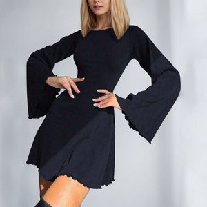 Midnight Muse | Backless Flared - Sleeve Mini Dress - Negative Apparel