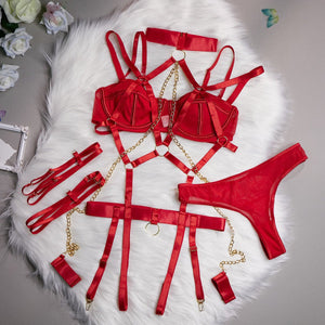 Midnight Rebel | Chain - Detail 4 - Piece Mesh Lingerie Set - Negative Apparel