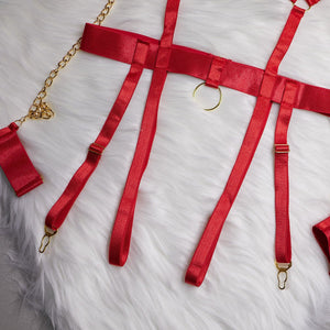 Midnight Rebel | Chain - Detail 4 - Piece Mesh Lingerie Set - Negative Apparel