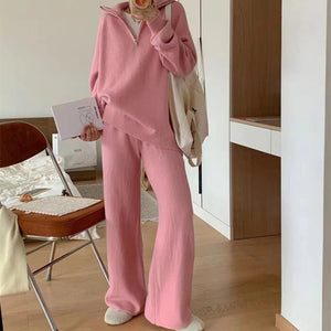 Milk gentle wind wear suit loose pullover sweater and wide leg pants - Negative Apparel