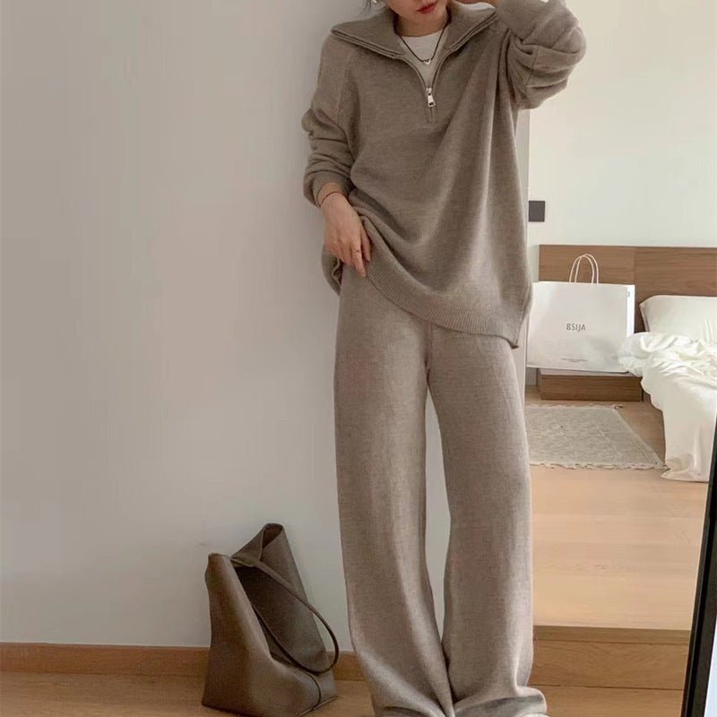 Milk gentle wind wear suit loose pullover sweater and wide leg pants - Negative Apparel