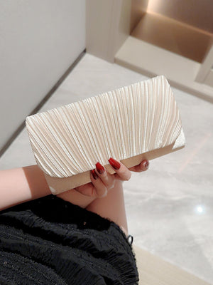 Mini Envelope Bag Ruched Detail Fashionable For Party Pleated Metal Chain Flap Clutch, Elegant Textured Party Purse, Classic Banquet Dinner Evening Bag - Negative Apparel