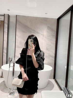 Mini Envelope Bag Ruched Detail Fashionable For Party Pleated Metal Chain Flap Clutch, Elegant Textured Party Purse, Classic Banquet Dinner Evening Bag - Negative Apparel