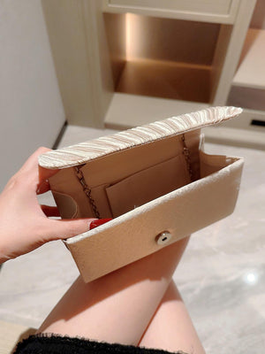 Mini Envelope Bag Ruched Detail Fashionable For Party Pleated Metal Chain Flap Clutch, Elegant Textured Party Purse, Classic Banquet Dinner Evening Bag - Negative Apparel