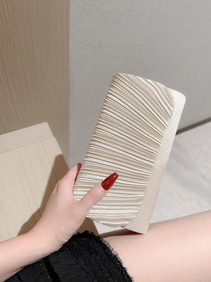Mini Envelope Bag Ruched Detail Fashionable For Party Pleated Metal Chain Flap Clutch, Elegant Textured Party Purse, Classic Banquet Dinner Evening Bag - Negative Apparel