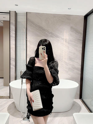 Mini Envelope Bag Ruched Detail Fashionable For Party Pleated Metal Chain Flap Clutch, Elegant Textured Party Purse, Classic Banquet Dinner Evening Bag - Negative Apparel