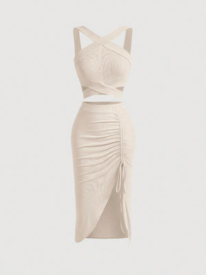 MOD Crisscross Cami Top & Drawstring Split Thigh Skirt - Negative Apparel