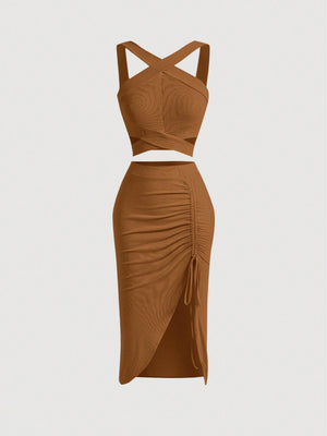MOD Crisscross Cami Top & Drawstring Split Thigh Skirt - Negative Apparel