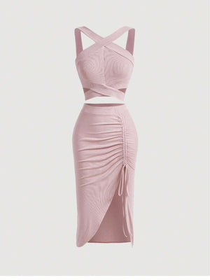 MOD Crisscross Cami Top & Drawstring Split Thigh Skirt - Negative Apparel