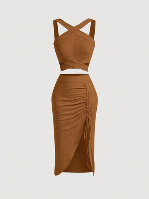 MOD Crisscross Cami Top & Drawstring Split Thigh Skirt - Negative Apparel