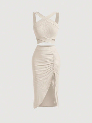 MOD Crisscross Cami Top & Drawstring Split Thigh Skirt - Negative Apparel
