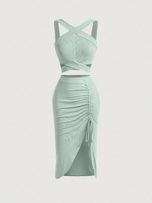 MOD Crisscross Cami Top & Drawstring Split Thigh Skirt - Negative Apparel