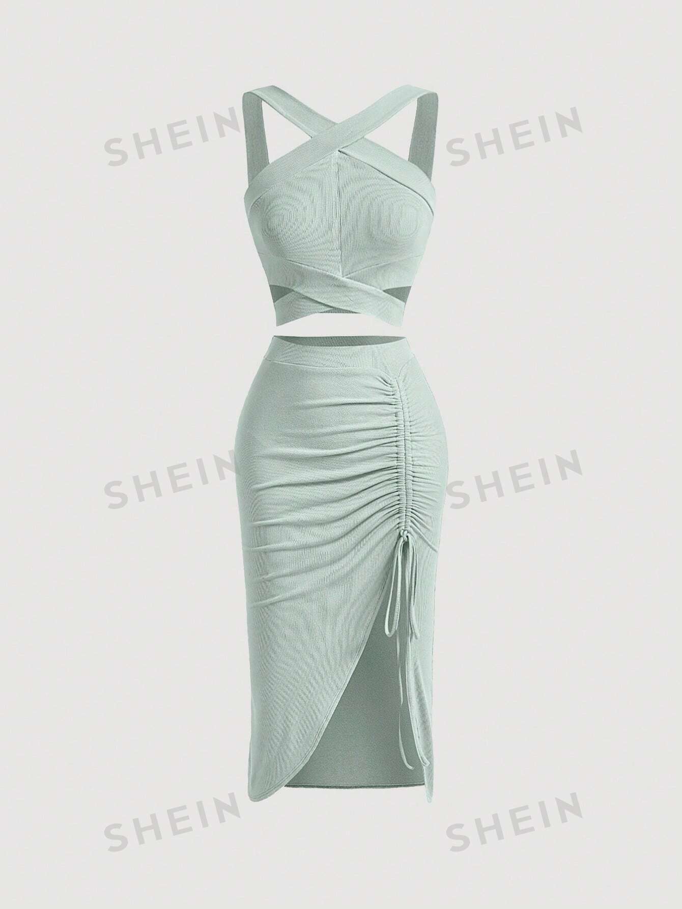 MOD Crisscross Cami Top & Drawstring Split Thigh Skirt - Negative Apparel