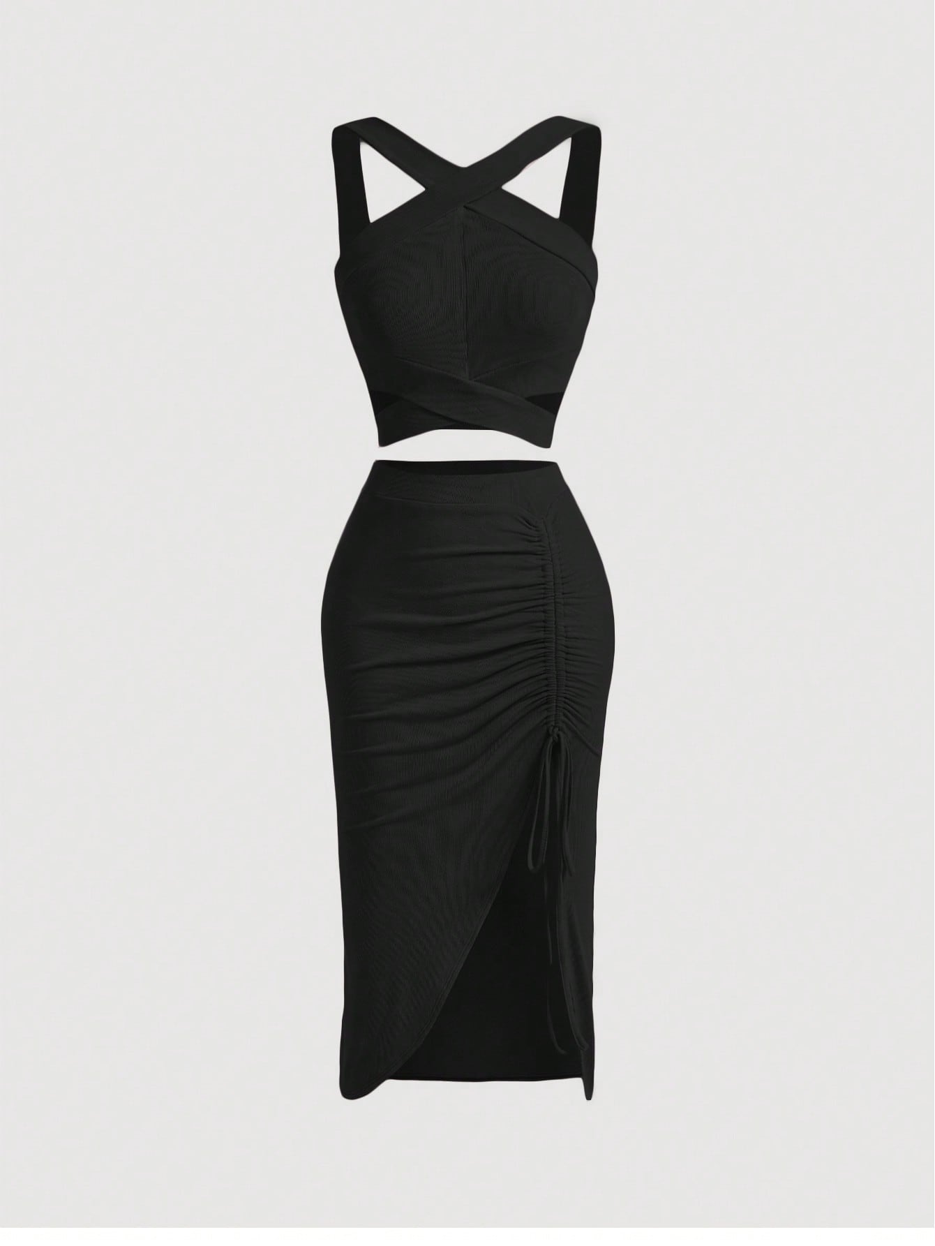 MOD Crisscross Cami Top & Drawstring Split Thigh Skirt - Negative Apparel