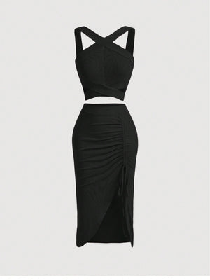 MOD Crisscross Cami Top & Drawstring Split Thigh Skirt - Negative Apparel