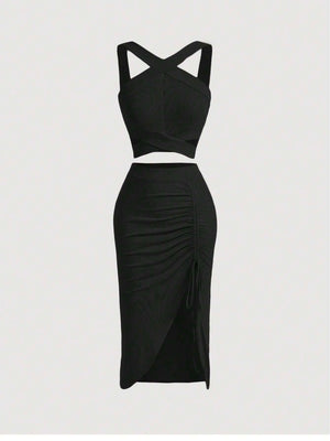 MOD Crisscross Cami Top & Drawstring Split Thigh Skirt - Negative Apparel