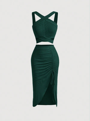 MOD Crisscross Cami Top & Drawstring Split Thigh Skirt - Negative Apparel