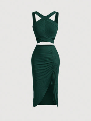 MOD Crisscross Cami Top & Drawstring Split Thigh Skirt - Negative Apparel