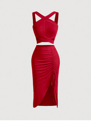 MOD Crisscross Cami Top & Drawstring Split Thigh Skirt - Negative Apparel