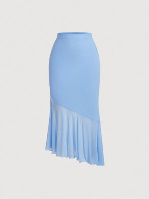MOD Ladies' Solid Color Asymmetrical Hem Midi Skirt - Negative Apparel